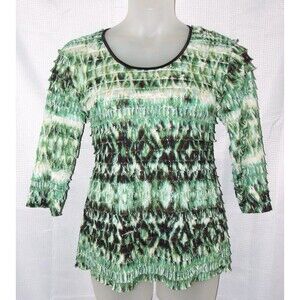 LIKE NEW Green Print Sz XL Casual or Dress Stretchy Tiered Ruffles Shirt CATO